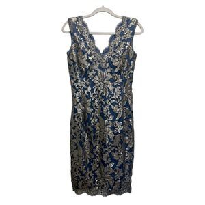 Tadashi Shoji Sequin Beaded Sheath Dress Bronze and Blue Size 2